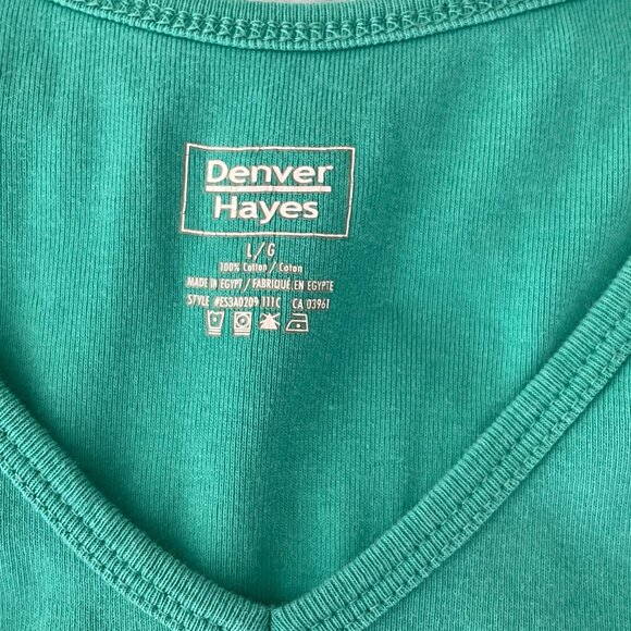 Cotton Sleeveless V-Neck Tank Top Denver Hayes Green Size L - Picture 4 of 4